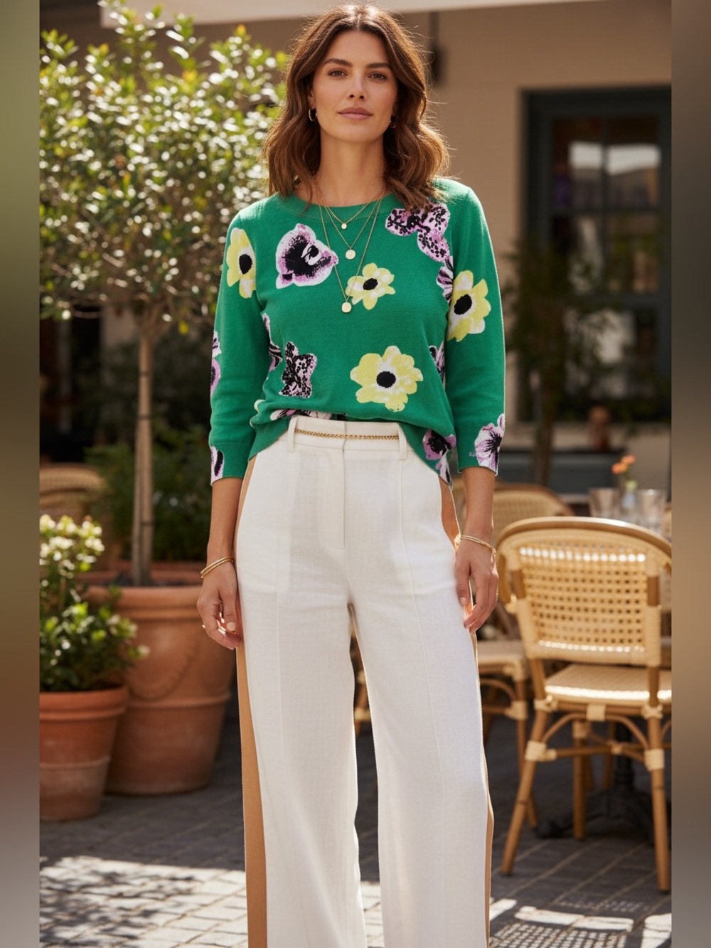 J.Crew Floral Sweater XS Green Pink Yellow Lightweight Knit 3/4 Sleeve Preppy